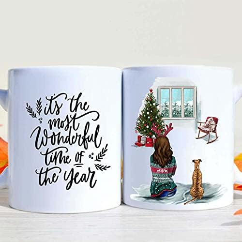 Чаша за 11 грама - Greyhound 01 Noel Mug Girl And Dog Омъжи се за Коледа Its the most Wonderful Time, Dog Lover Gifts,