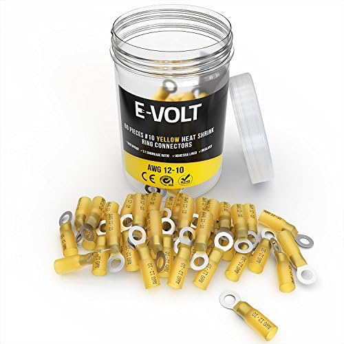 E-VOLT 80 PC Yellow Heat Shrink Ring Crimp Connectors: Размери: 8, 10, 1/4, 5/16, 3/8. Калибър 12 10 Обемни Електрически