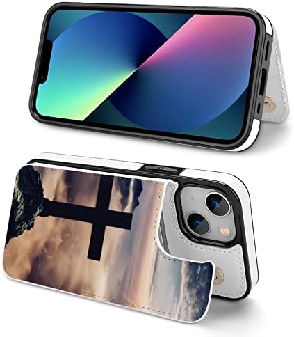 Sunrise Cross iPhone 13 Портфейла Case TPU Leather Folio Stand Case with Card Slots Magnetic Closure Портфейла Case for