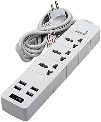 SODIAL Power Strip Surge Protector 4 USB и 3 Розетки 3000 W 16А 6,5 Метра удължителен кабел за Общежития Дома,Бял-US Plug