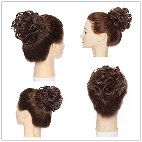 HaoBei Hair Bun Extensions Messy Къдрава Коса Scrunchies Hairpieces Synthetic Donut Updo Hair Pieces for Women Girls Chestnut Brown (6#)