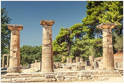 LFEEY 5x3ft Антична Гърция Светилище Стълб Снимка на Фона на Старогръцки Руини Олимпия Историческа Сграда Колона Снимка