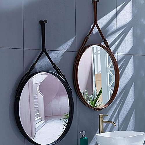 LIPINCMX Стара Hanging Mirror with Solid Wood Side Leather Strap and High Imaging Makeup Mirror for Toilet, Living Room,