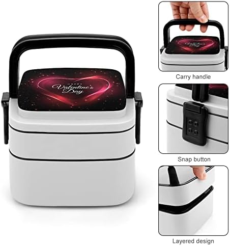 Happy Valentine ' s Day Purple Heart Leakproof Adult/Child Double Layer Bento Box Office For School,Keep Food Warm Container
