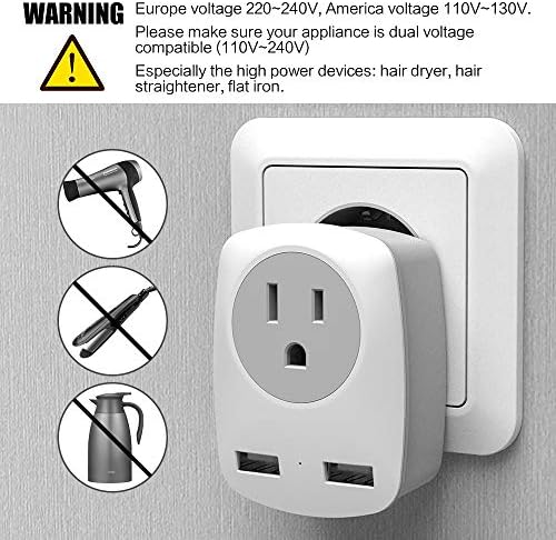 European Travel Plug Adapter, Europe & UK Power Outlet Converter for England Ireland Italy France German Greece Iceland - International Electric Adapter USB Wall Charger for iPhone, iPad Laptop