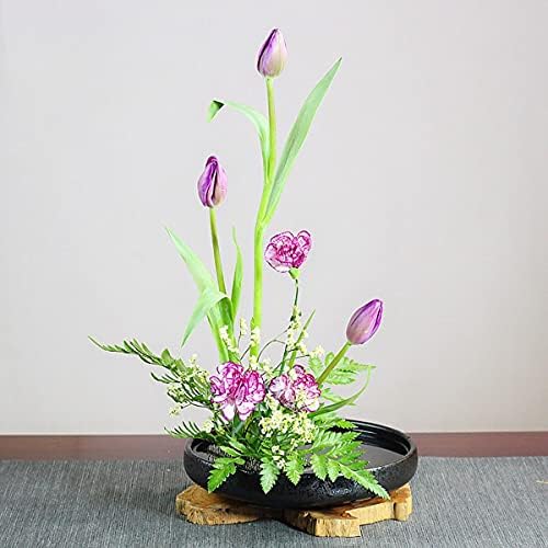 Японски Комплект за Цветя Икебана, Цветен Плитък Контейнер Керамика Икебана Ваза с 1,57 инчов Цветен Жаба и Инструмент