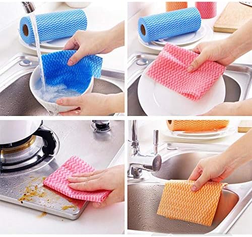 LANDAIER за Многократна употреба Почистващи Кърпички за Многократна употреба Миещи Кухненски Кърпи w/ Биоразградими за Кухня,Офис|150 Листа,3 Ролка| Случаен Цвят