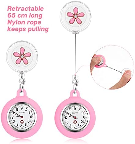 Hemobllo Retractable медицинска сестра Watch Portable Pocket Watch Clip On Watch Сладко Leaves Watch with Second Hand
