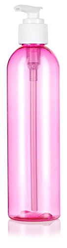 Розов 8 унции / 240 мл Slim Cosmo Round ПЕТ (BPA Free) Пластмасова бутилка с Бял помпа за лосион (12 опаковки)