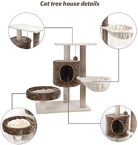 Котка Tree Tower Cat Scratch Posts Activity Centre with Plush Акт Nest,Scratcher Board,Basket Perch, Platform,Scratching Post,Топка Играчка,Multi-Level Cat Play Tower House Playgournd for Cats Kittens,75cm