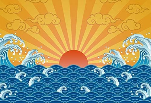 AOFOTO 5x3ft Японската Голяма Вълна на Фона на Червено Слънце Син Океан Щастливи Облак Канагава, Япония Изкуството на