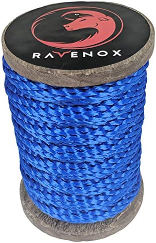 Ravenox Solid Braid Polyester Въжето | Произведено в САЩ | (Синьо)(1/2 инча x 50 фута)| на Пилон, Подвързване, Извънбордови