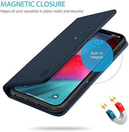 SHIELDON iPhone Xs Max Case, iPhone Xs Max Портфейла Case, Естествена кожа Folio Magnetic Cover [Auto Sleep/Wake] [RFID