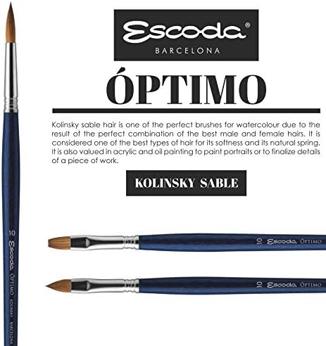 Escoda Optimo Series Artist Oil & Acrylic Long Handle Paint Brush, Чист Колинский, Светъл, Размер 6