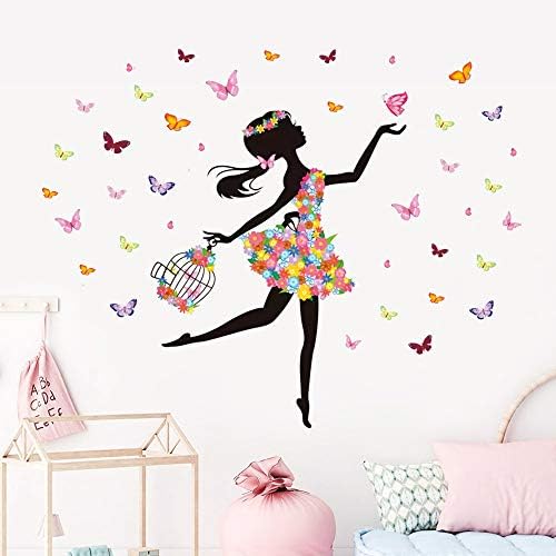 Supzone Пеперуда Момиче Стикери За Стена от Цветя Фея Стикер на Стената за Момичета, Детски Спалня, Всекидневна, Детска,