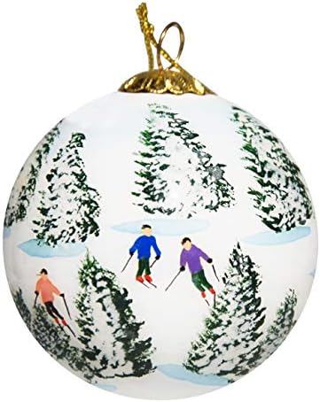 Art Studio Company Hand Painted Glass Коледа Ornament - Каране на ски По Полянам във Върмонт