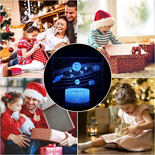Koyya 3D Solar System Night Light Gift for Kids - 3D Led Illusion Lamp Three Pattern and 16 Colors Change Decor Lamp with